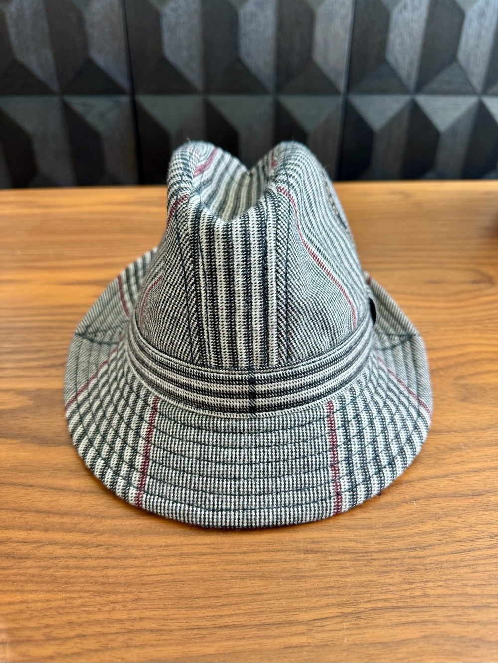 Dunhill Gray Plaid Trilby with logo tape.